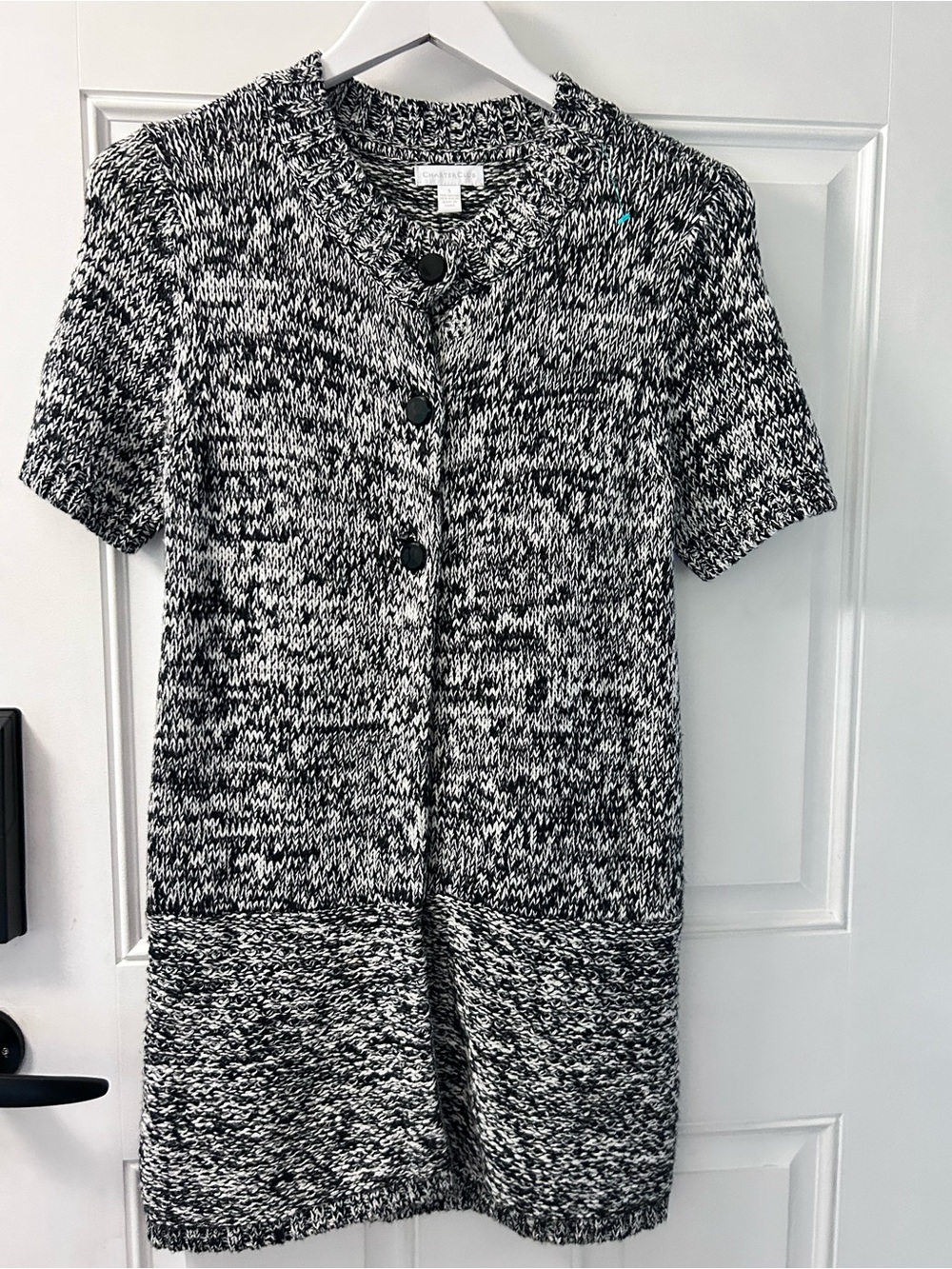 Charter Club Black & White Marled Short-Sleeve Knit Cardigan
